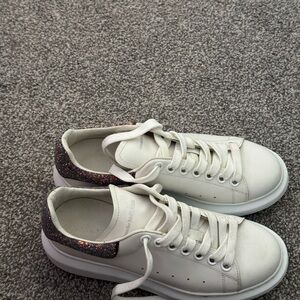 Alexander McQueen White Sneakers with Glitter Heel